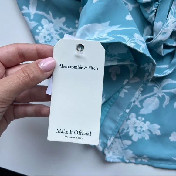 ABERCROMBIE BLUE FLORAL MILKMAID LACE BACK MIDI DRESS - Picture 12 of 13